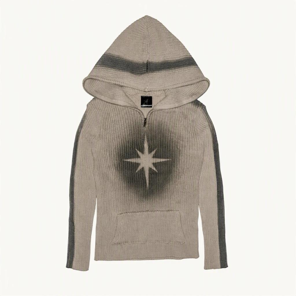 Sprayed Star Knit Hoodie Beige 2 size 