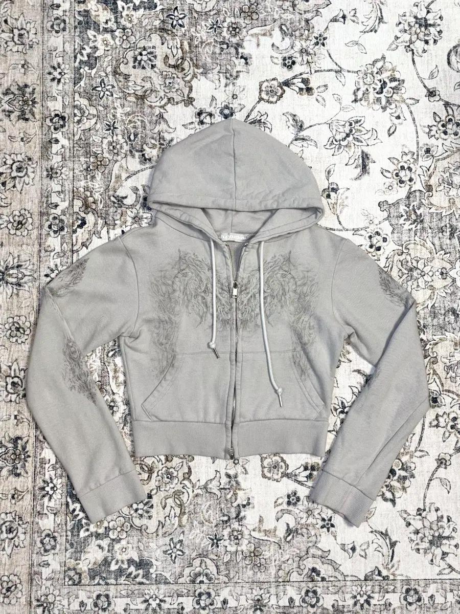 Skully crop hoodie zip-up Gray 3