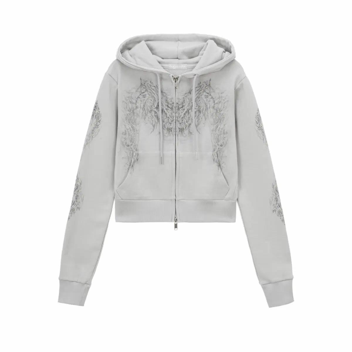 Skully crop hoodie zip-up Gray 2