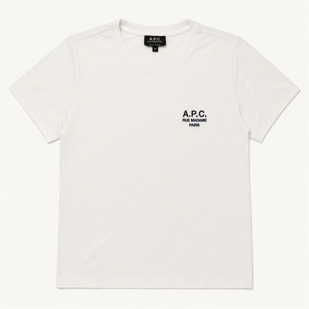 A.P.C. 로고 자수 반팔 티셔츠 화이트 착용컷