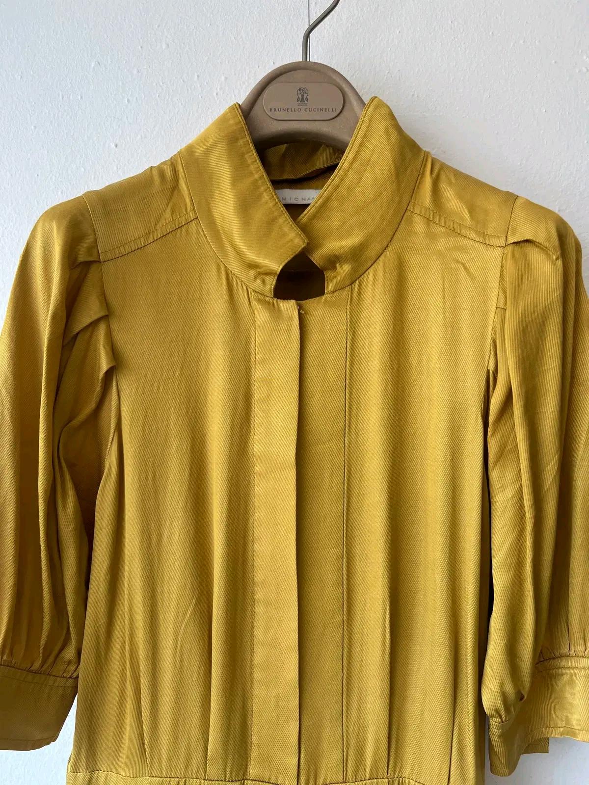 잇미샤 여성 머스타드옐로우 하이넥 핀턱원피스 미디원피스 2