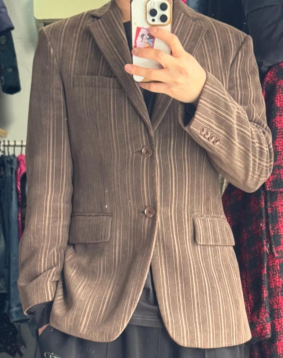 희귀!! 지오송지오 스트라이프 빈티지 코듀로이 자켓 M 브라운 3