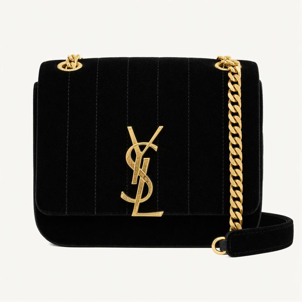 Saint Laurent 생로랑 비키 스몰 블랙 벨벳 마틀라세 골드체인 숄더백