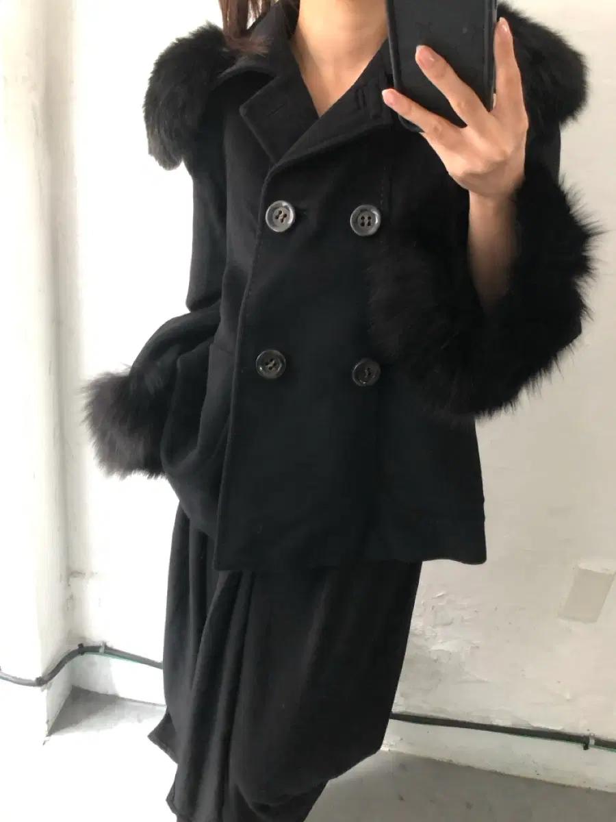 Sportmax 스포츠막스 블랙 퍼 카라 더블 코트 4