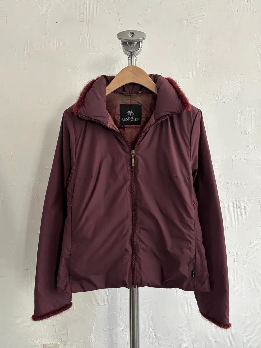 Moncler 몽클레르 90s 버건디 퍼 트리밍 집업 자켓 5
