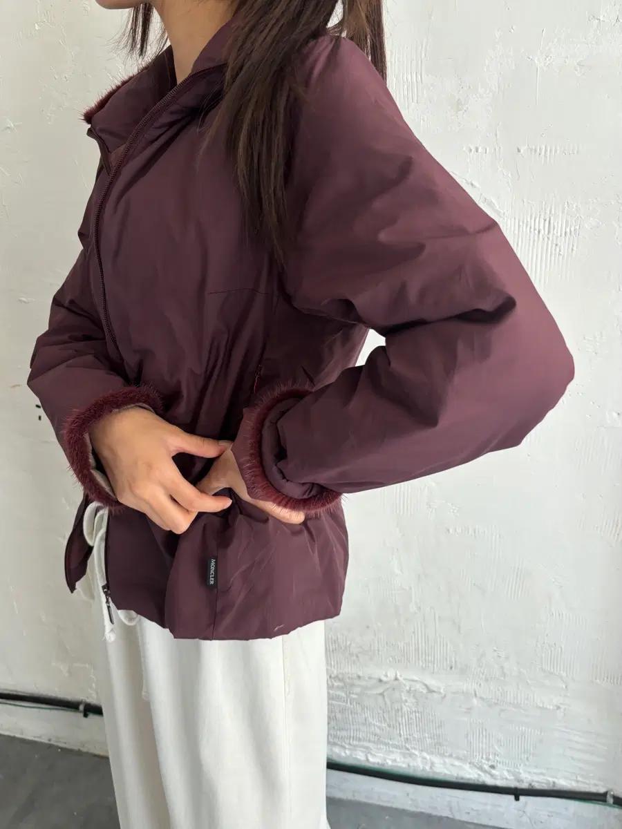 Moncler 몽클레르 90s 버건디 퍼 트리밍 집업 자켓 3