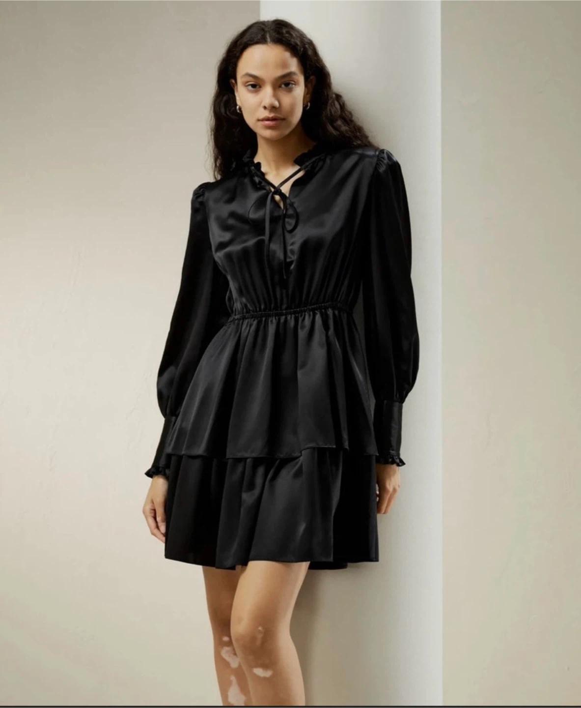LILYSILK x CHARIS Tie Neck 2 Tiered Mini Dress 2