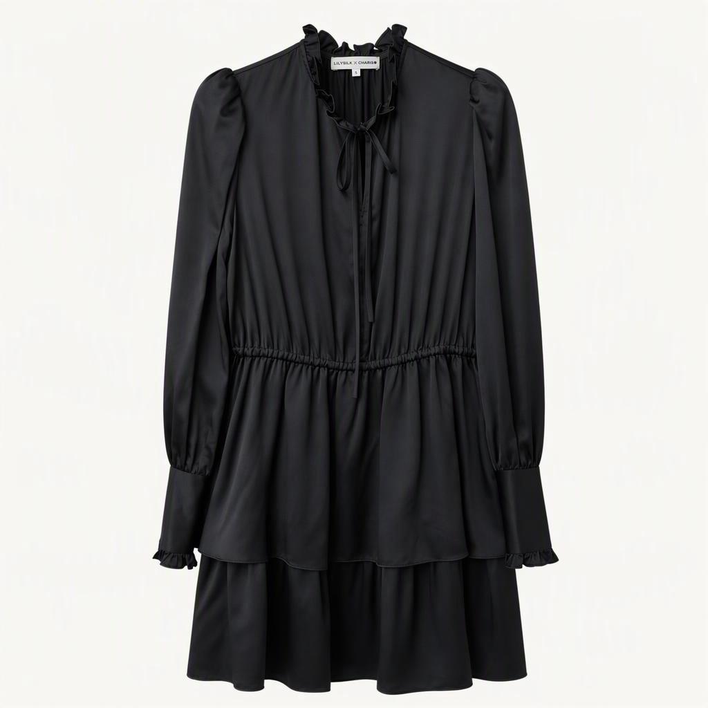 LILYSILK x CHARIS Tie Neck 2 Tiered Mini Dress