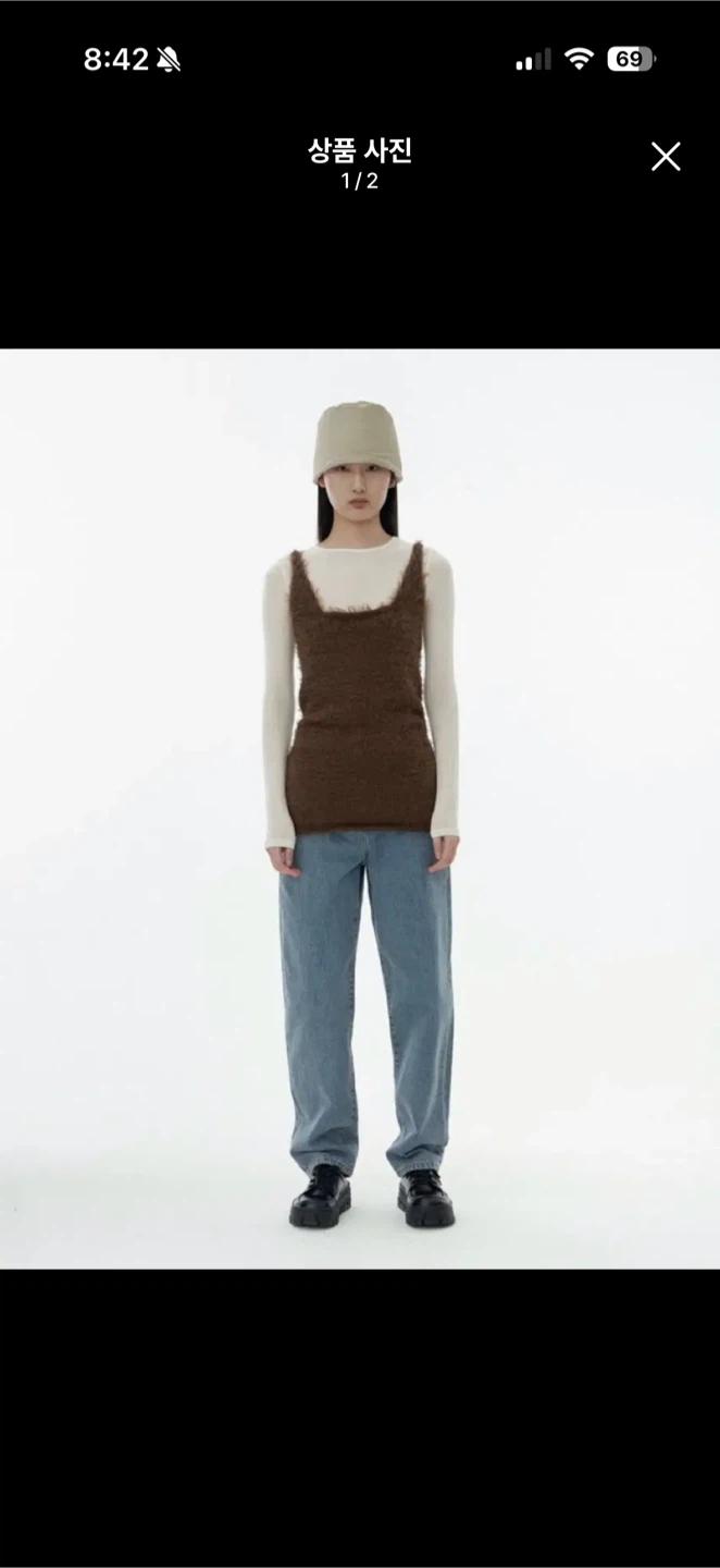 아모멘토 shaggy knit dress brown 베스트원피스 3