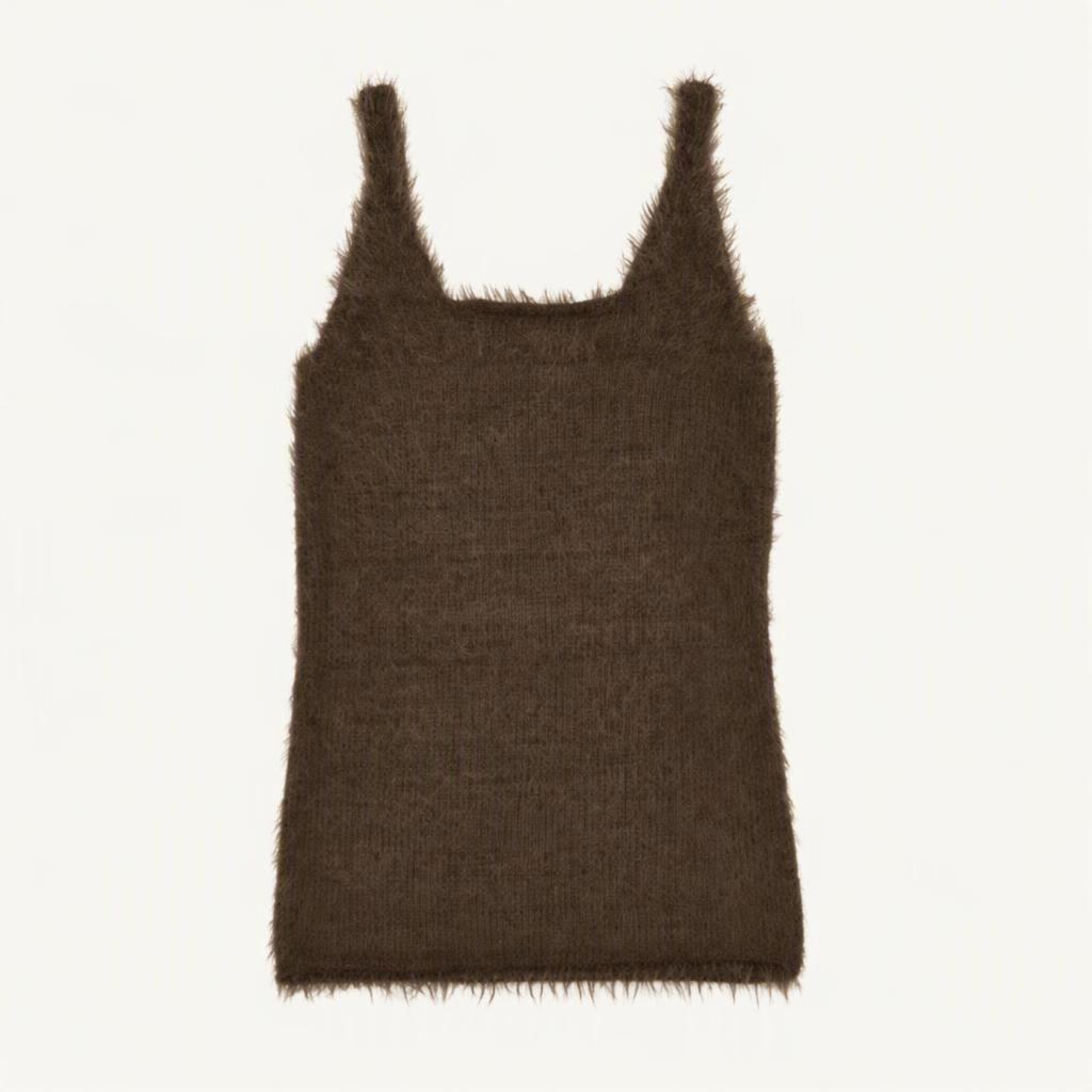 아모멘토 shaggy knit dress brown 베스트원피스