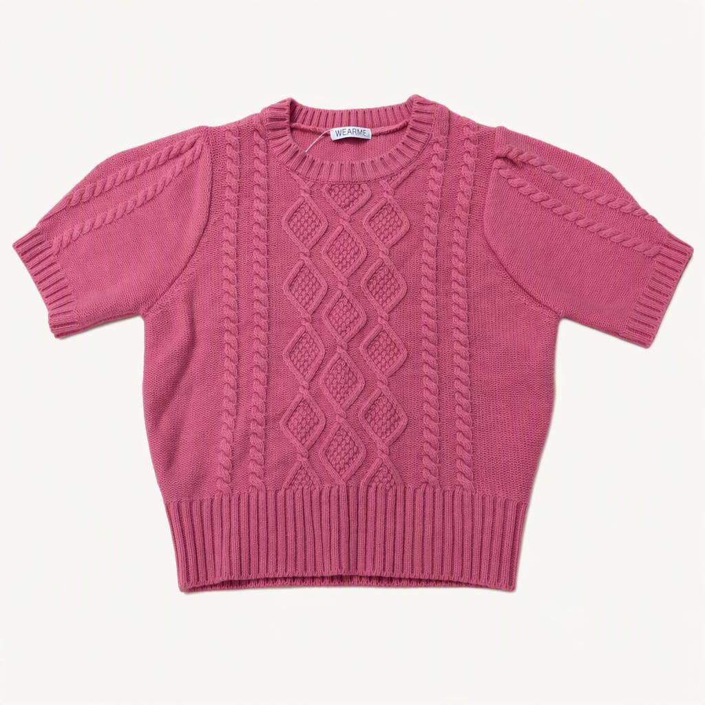 WEARME 꽈배기 반팔 니트 티셔츠 핑크