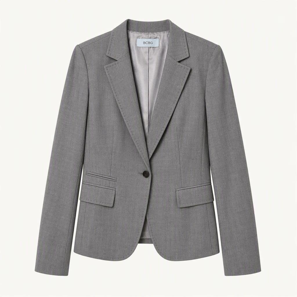 BCBG 울 실크 혼방 싱글 재킷 회색(실버) 착용컷