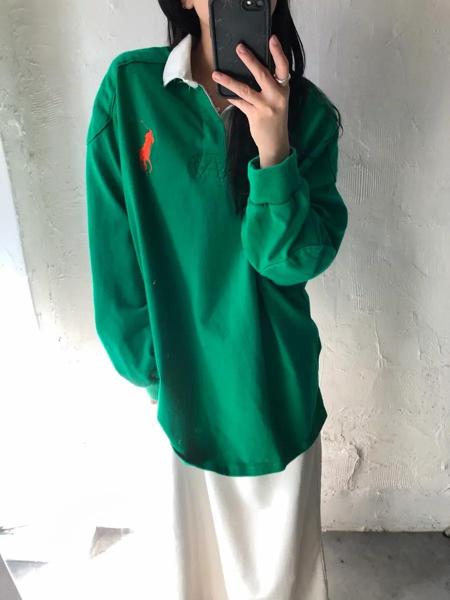 Polo 폴로 랄프로렌 그린 오렌지 빅포니 럭비 셔츠 7
