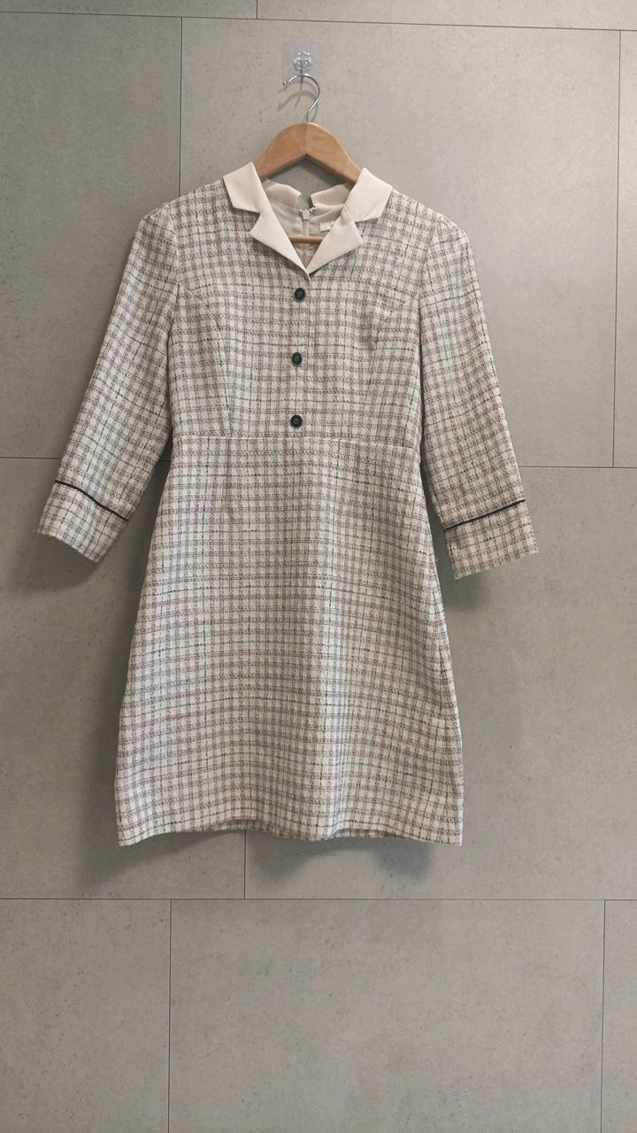로엠 체크 트위드 칼라 원피스 아이보리 2