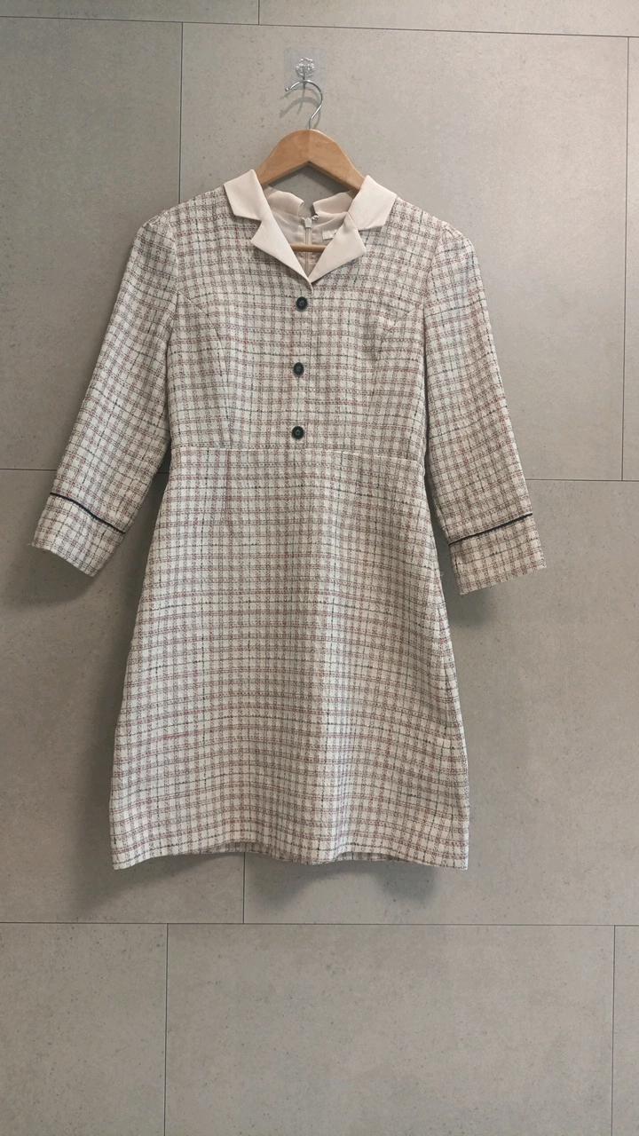 로엠 체크 트위드 칼라 원피스 아이보리 3