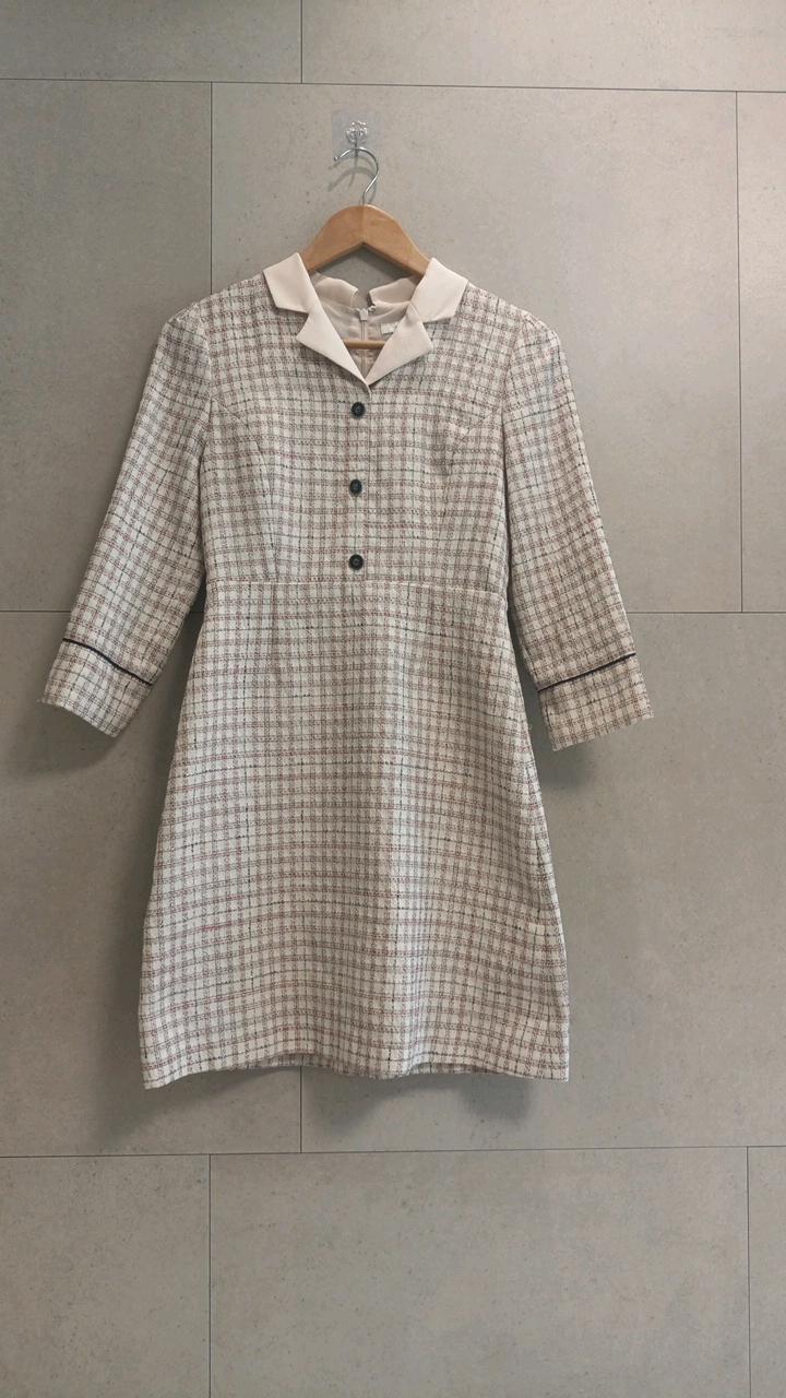 로엠 체크 트위드 칼라 원피스 아이보리 4