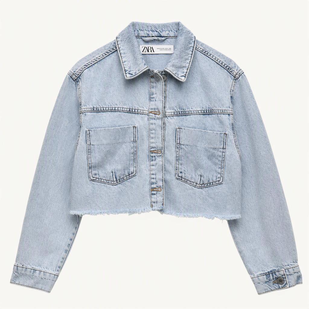 자라 Zara 여성 워싱연청 크롭데님자켓 XS사이즈 착용컷