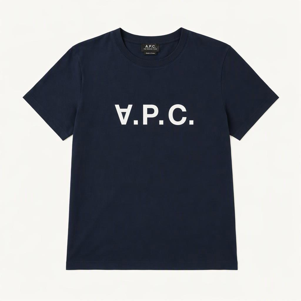 A.P.C. 로고 네이비 반팔 티셔츠
