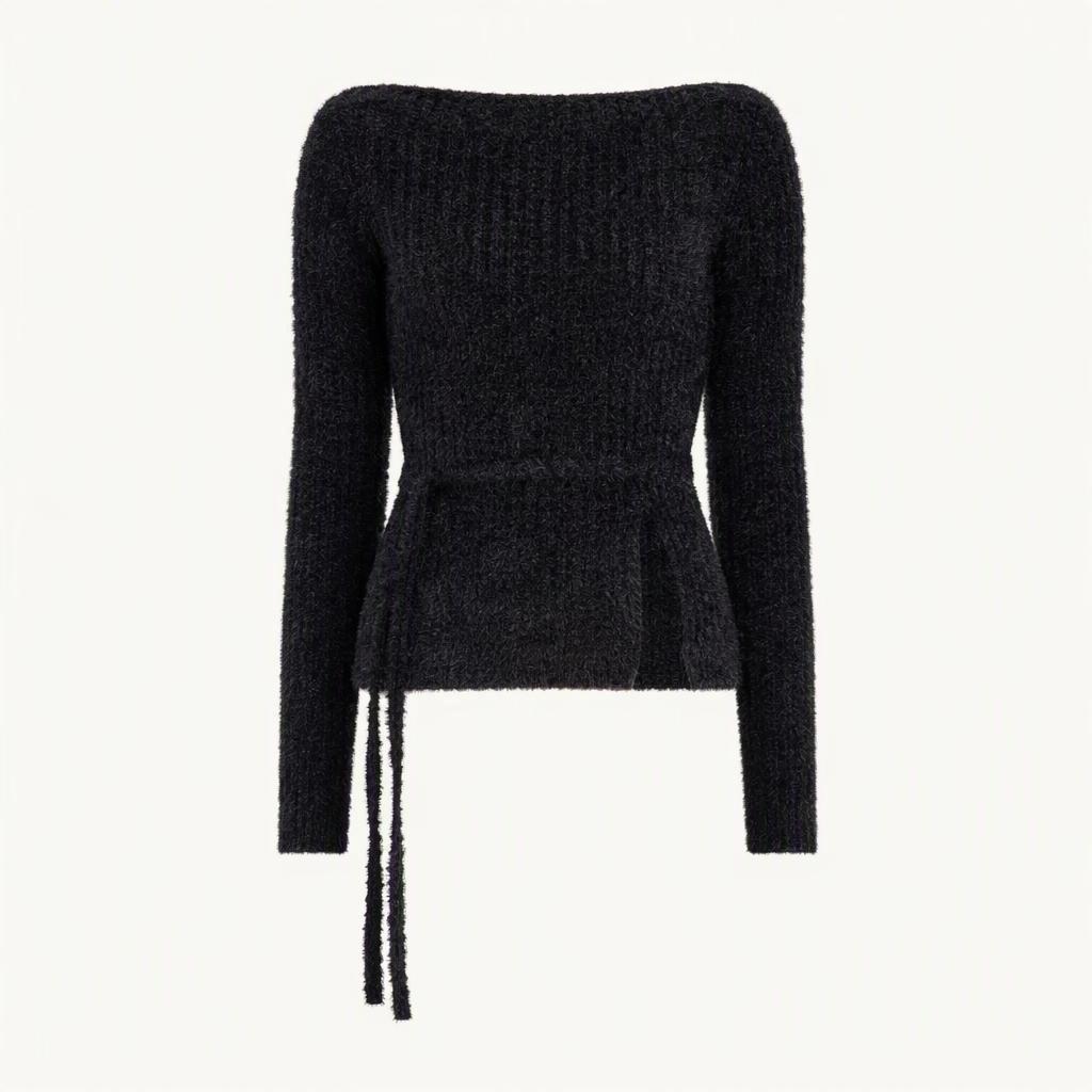 르가넷 MERINO 오프숄더 롱슬리브 블랙 착용컷