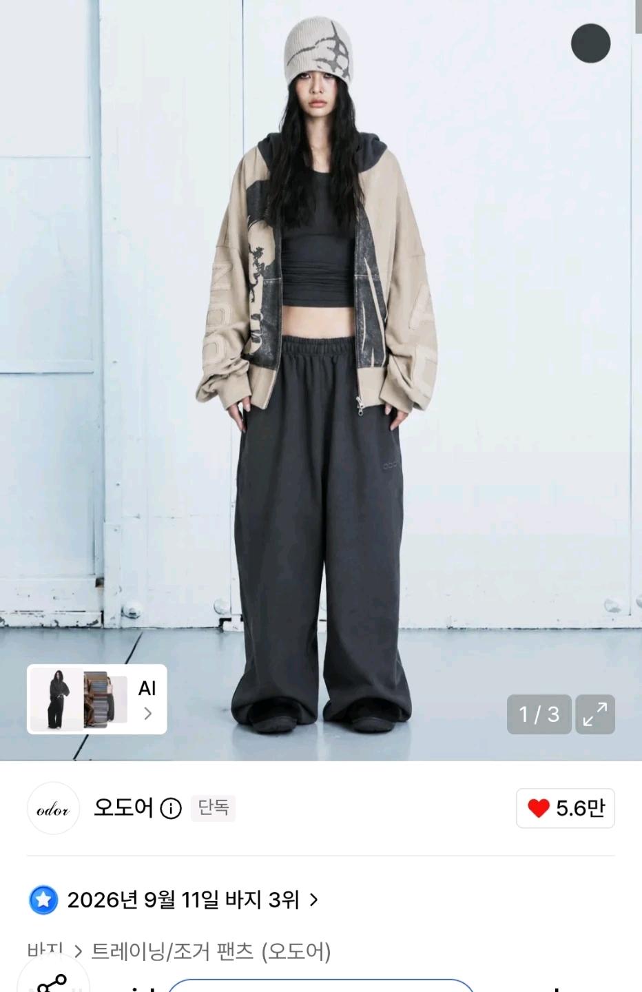 나띠착용)오도어 몰리 와이드 조거 팬츠 차콜 5