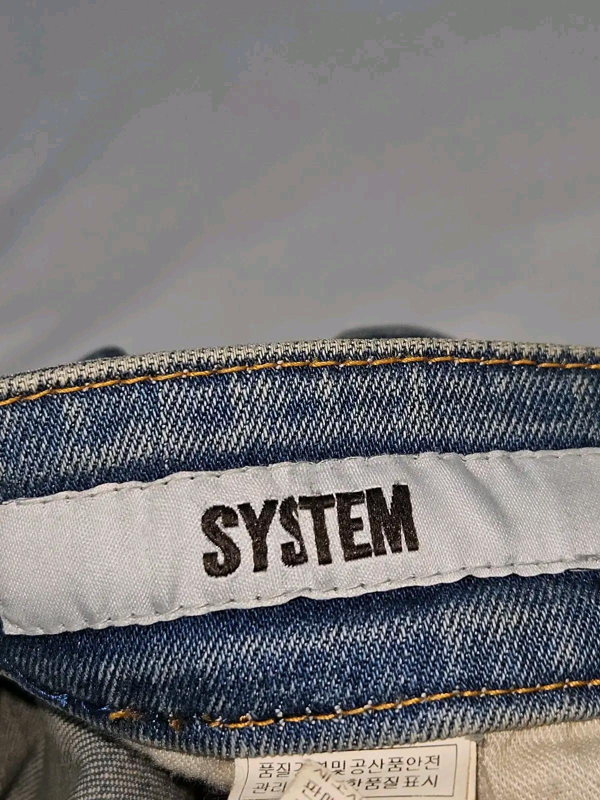시스템 옴므 SYSTEM 가죽패치 데님팬츠 밴딩 진 청바지 스판 30 6