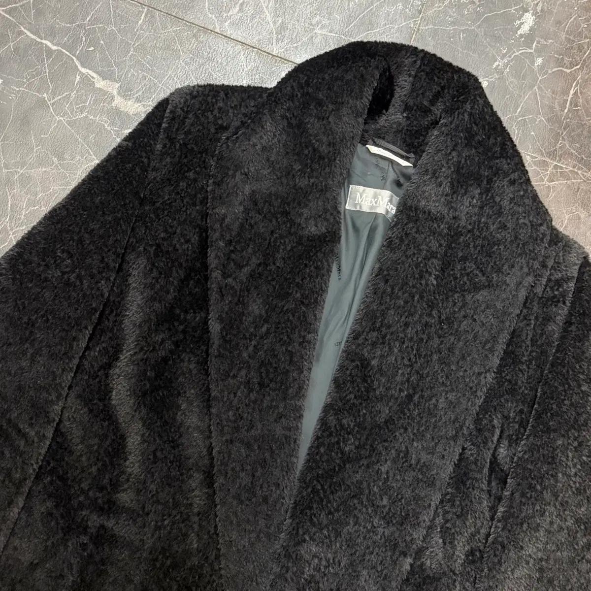 S 막스마라 블랙 알파카 및 울 혼방 롱 코트 2