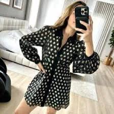 새제품 ZARA 블랙 쉬폰 골드 포일 원피스 5