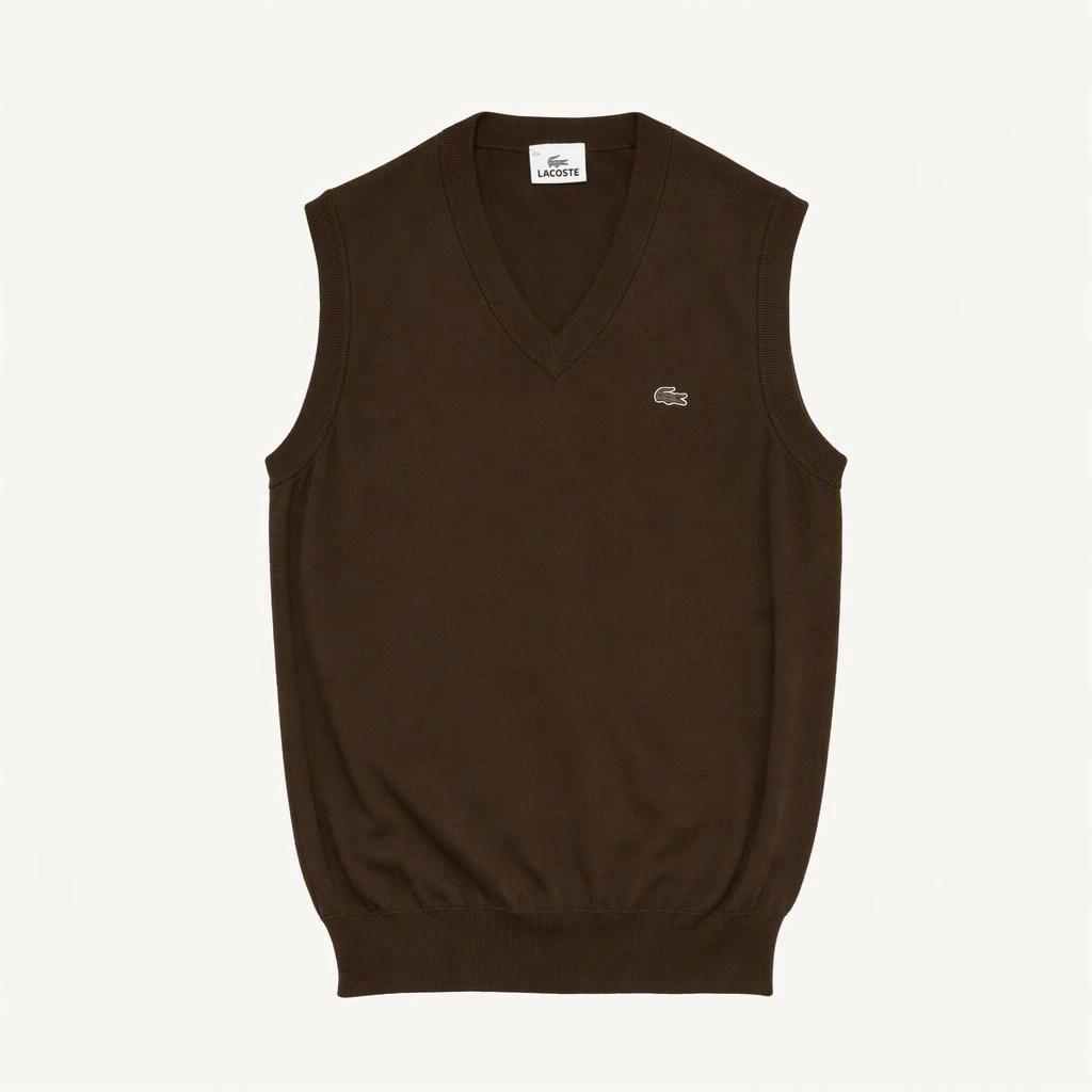 LACOSTE 브이넥 니트 베스트 브라운 3
