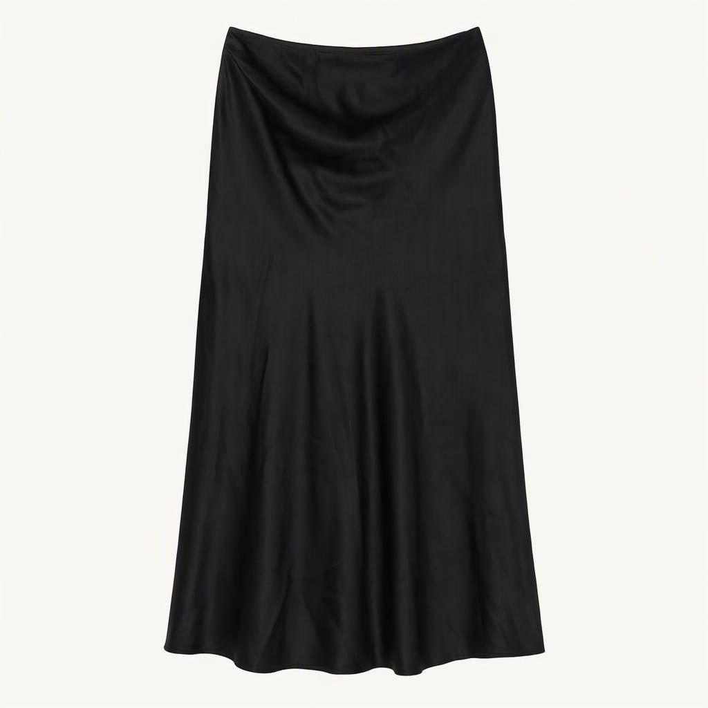 H&M 에이치엔엠 새틴 미디 스커트 블랙  착용컷