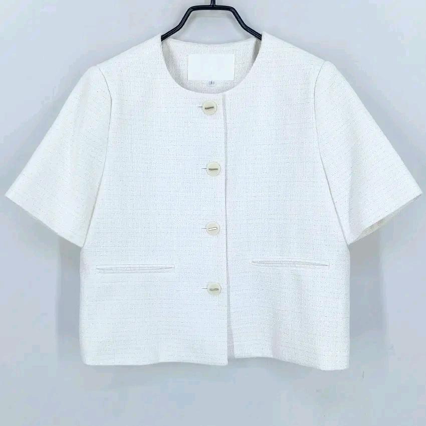 빈티지 여성 춘추 트위드 반팔자켓 아이보리1 (HU46671) 2