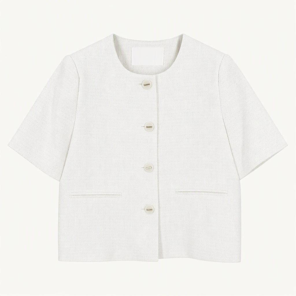 빈티지 여성 춘추 트위드 반팔자켓 아이보리1 (HU46671)