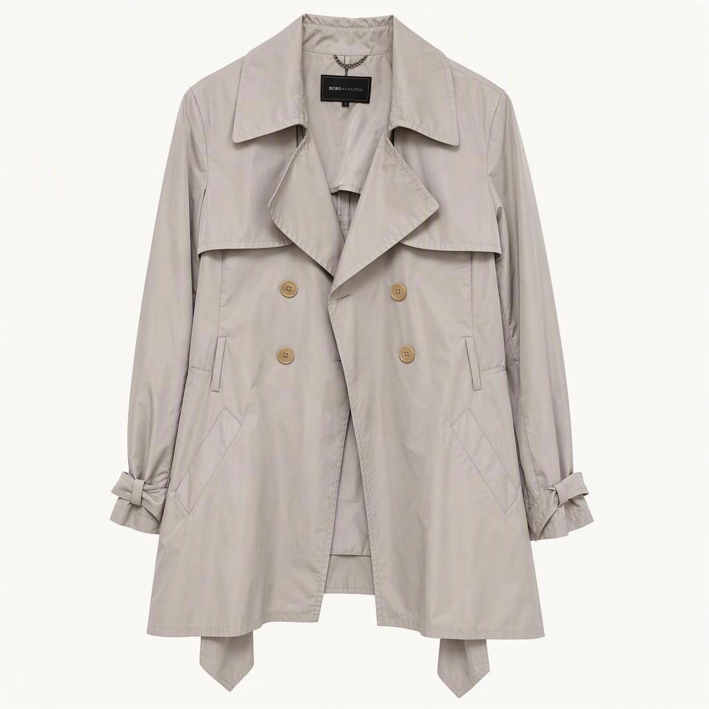 BCBG MAXAZRIA 베이지 프릴 트렌치코트