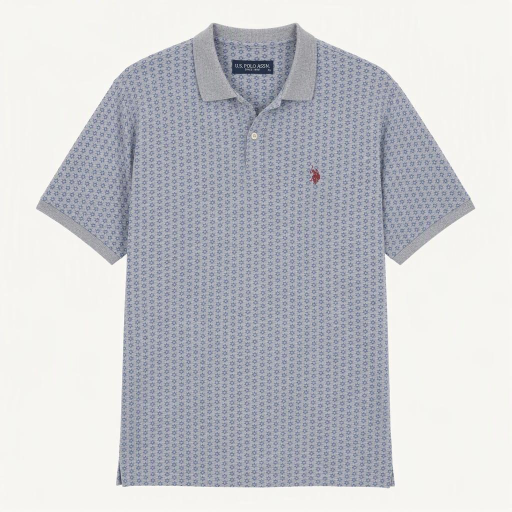 U.S. POLO ASSN. 기하학 패턴 카라 반팔 티셔츠