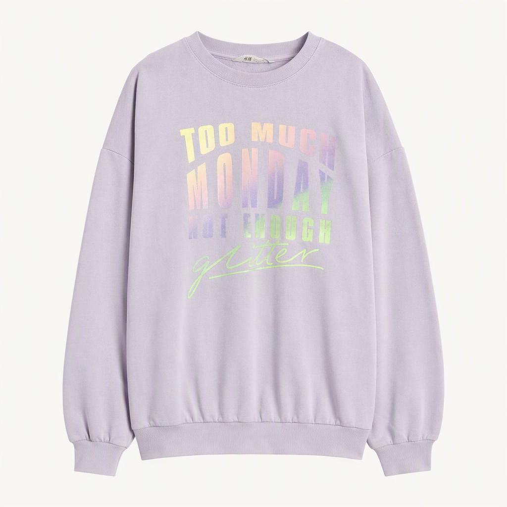 H&M 레터링 그래픽 맨투맨 연보라