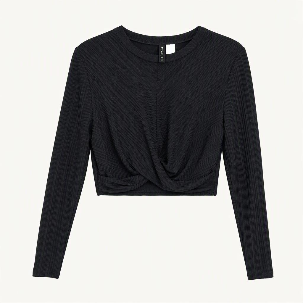 H&M 디바이디드 셔링 크롭 긴팔티셔츠 블랙 M