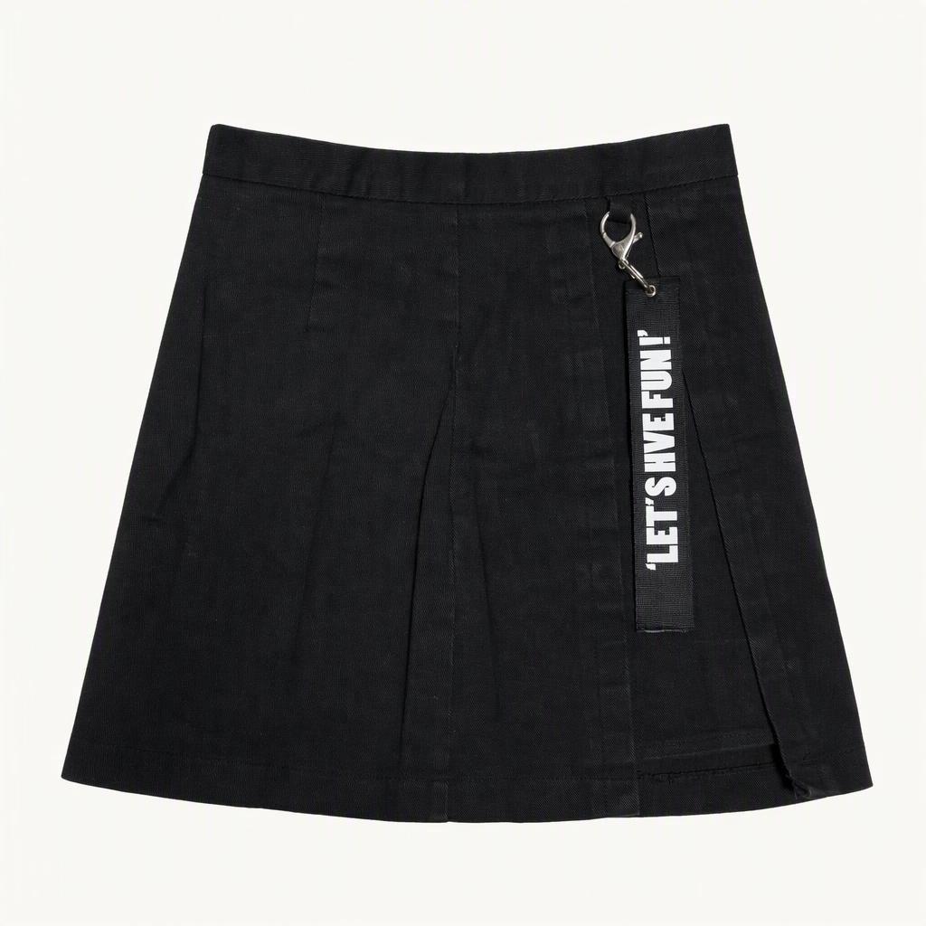 레터링 스트랩 블랙 플리츠 미니스커트