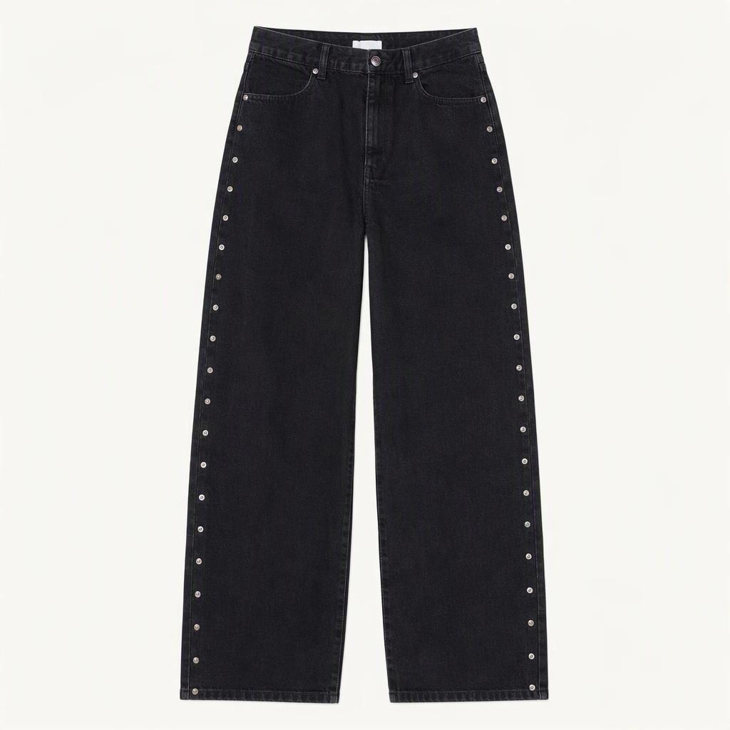 H&M 스터드 와이드 데님 팬츠 블랙