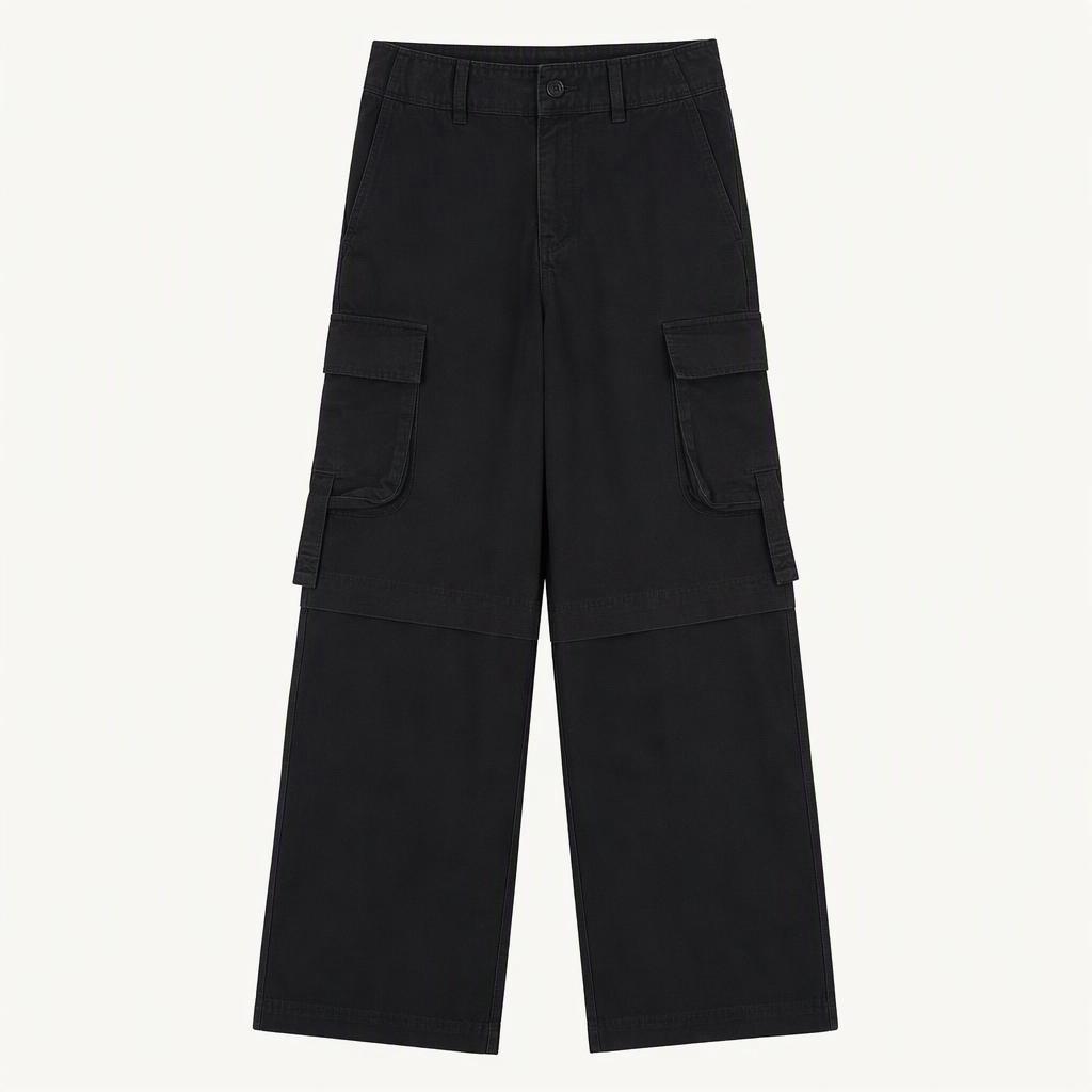 H&M 블랙 코튼 카고 와이드 팬츠