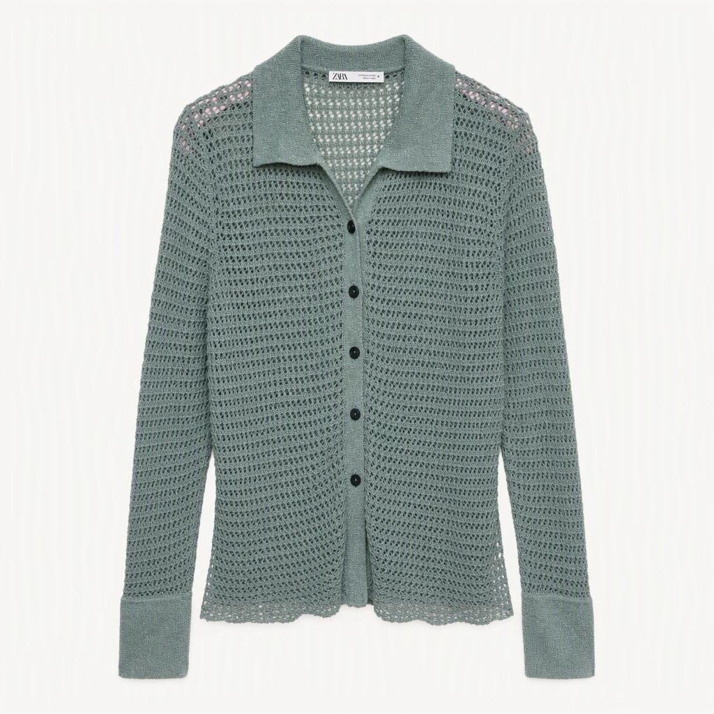 ZARA 민트색 펀칭 니트 가디건 S