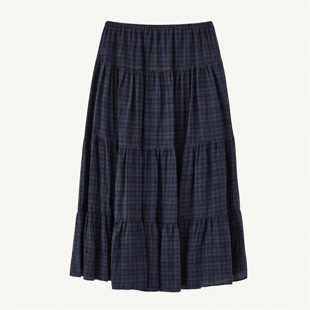 T/T Tartan check long skirt (navy)