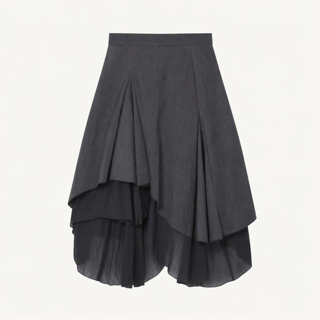 Unbalanced layered skirt (CHARCOAL)