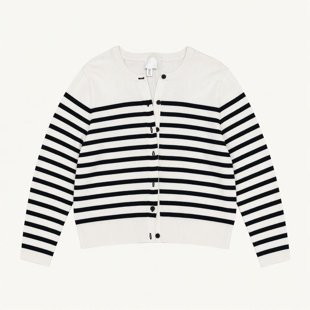 H&M 스트라이프 라운드넥 니트 가디건