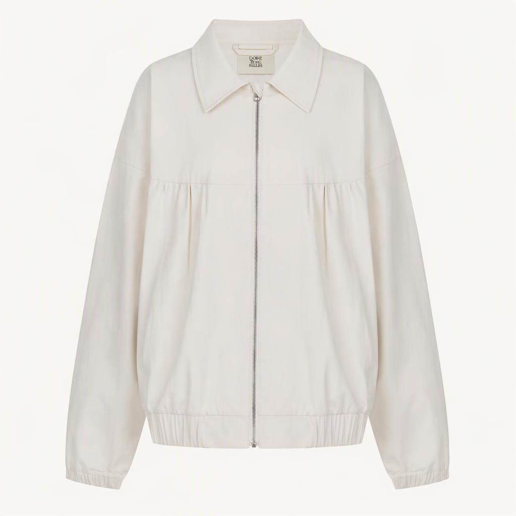 Dope Shirred Cotton Bomber Jacket (Peach Beige)