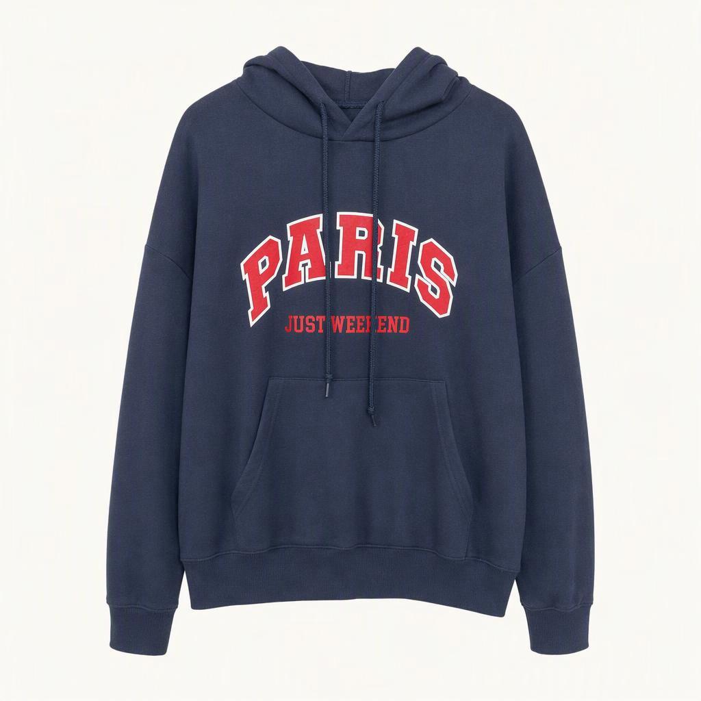 PARIS 레터링 후드티 네이비