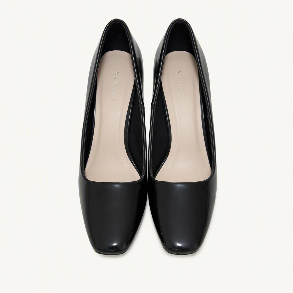 VINCCI 에나멜 스퀘어토 펌프스 힐 블랙