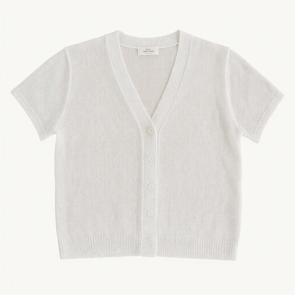마이밋 JENNY EYELET 반팔 브이넥 니트 가디건