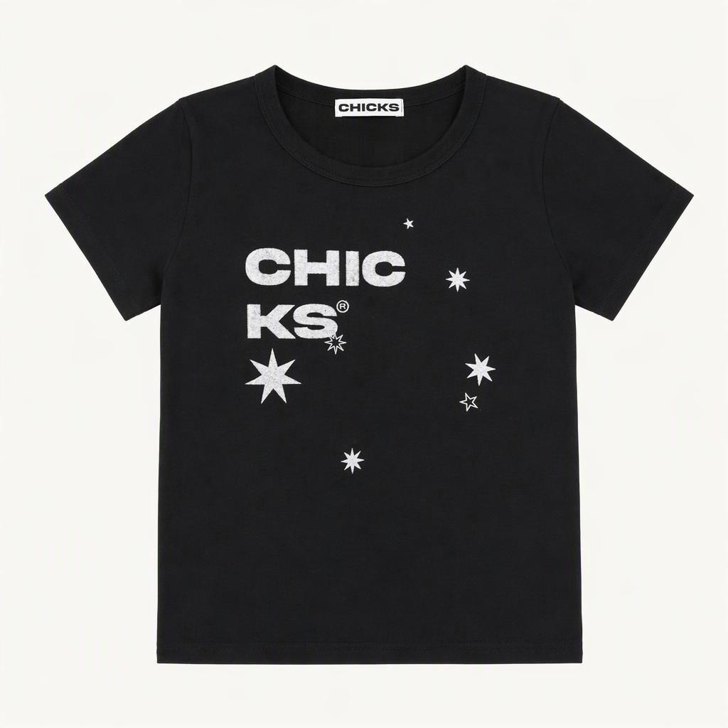 칙스 CHICKS 스타 그래픽 반팔 티셔츠 블랙