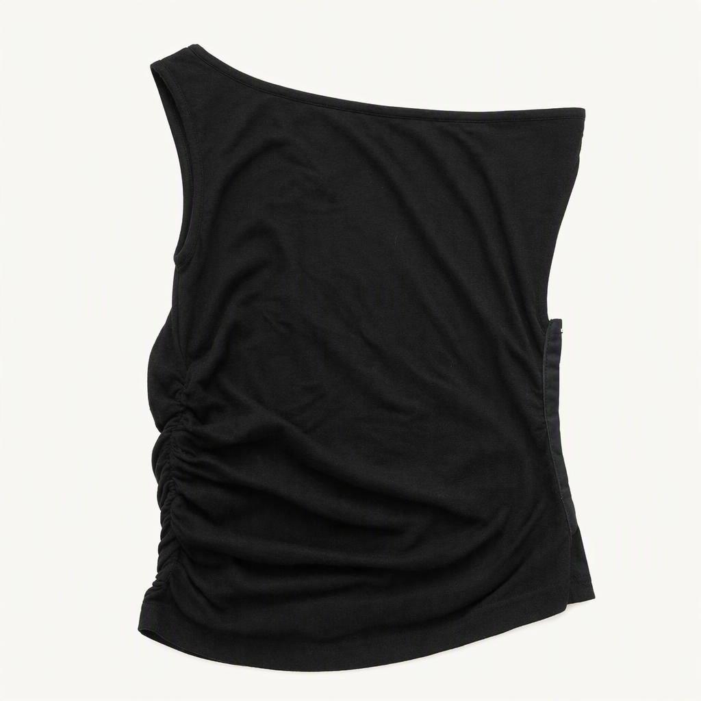 Rola Shirring Top Black 원숄더 셔링 슬리브리스