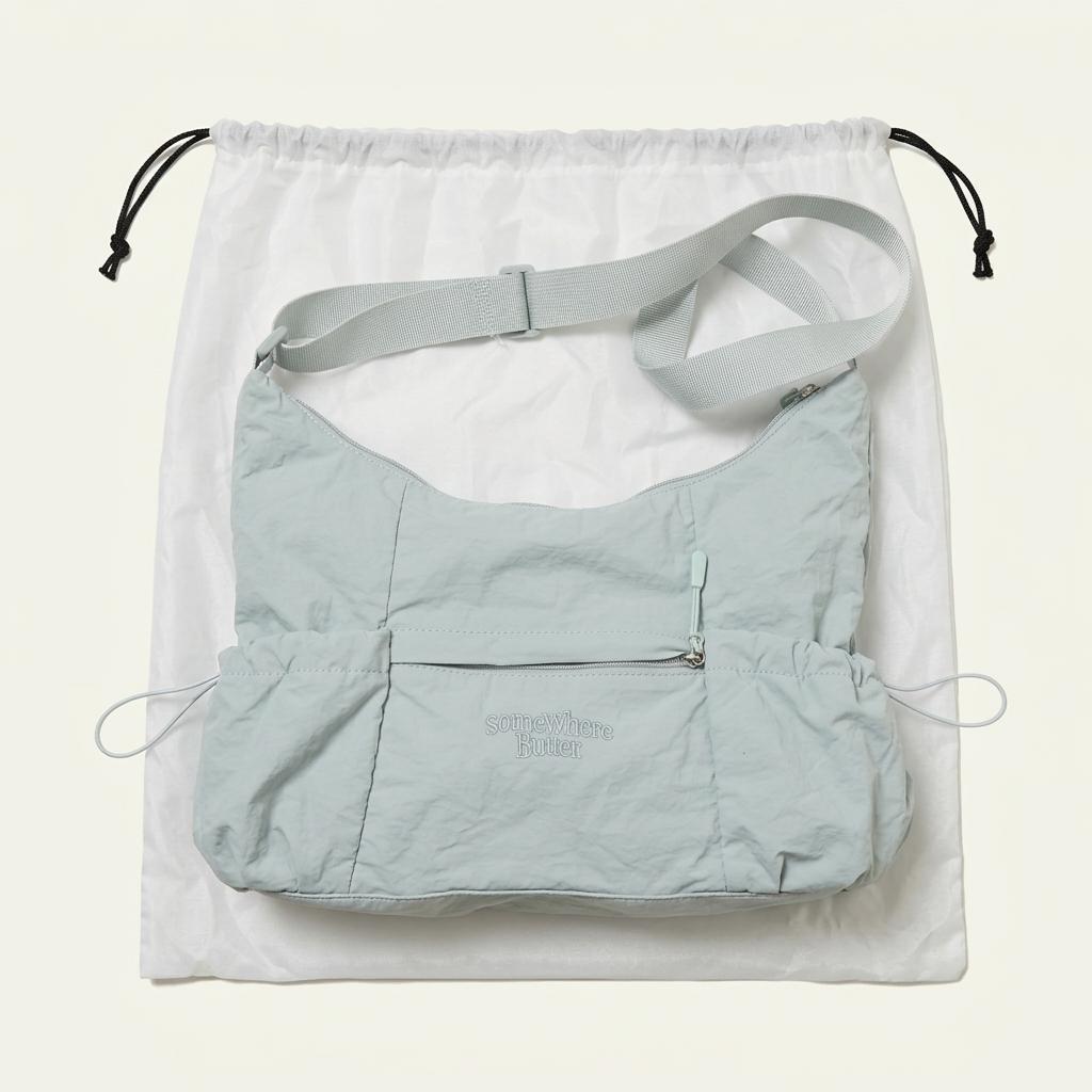 정가13.9) 썸웨어버터 아쿠아 블루 PP string cross bag 숄더백 가방