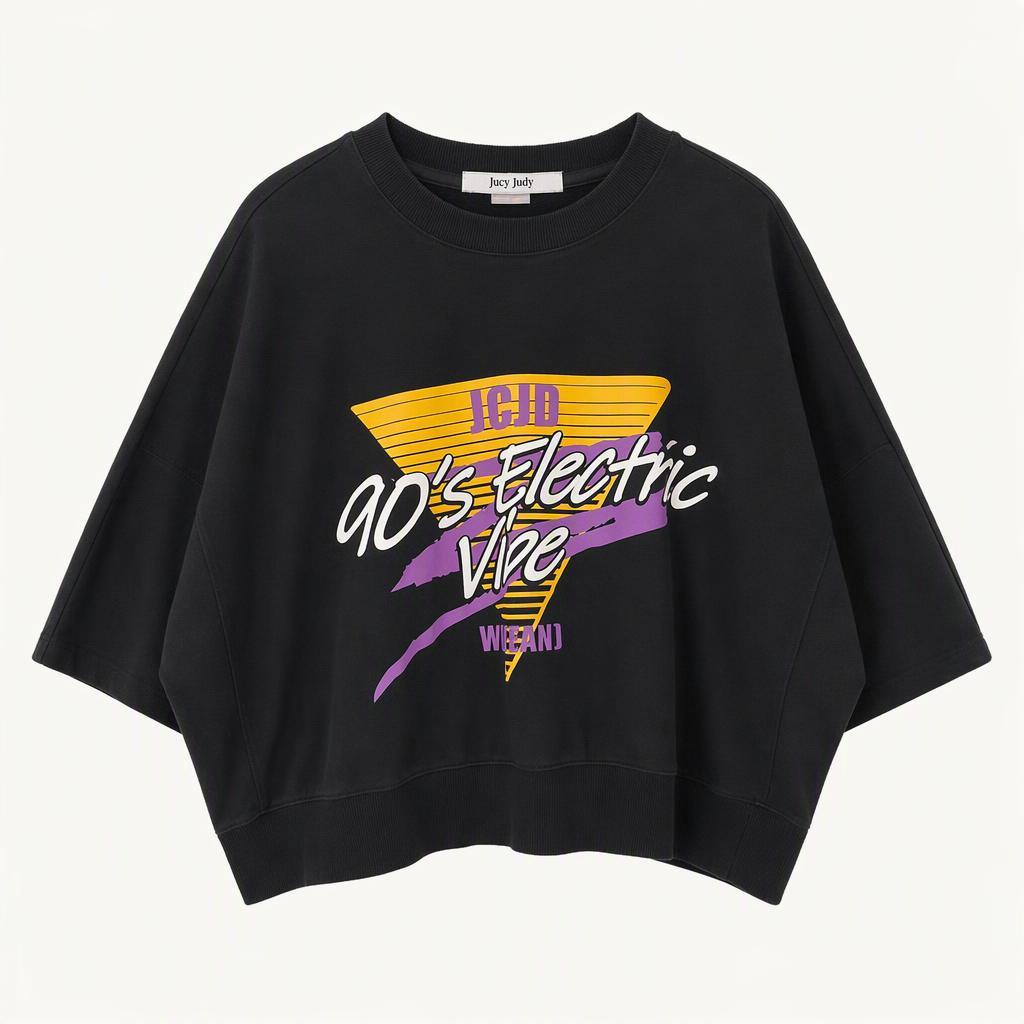 쥬시쥬디 90s 레트로 그래픽 반팔 맨투맨 블랙